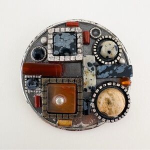 Michal Golan Mixed Metal Multi Stone Mosaic Brooch Pin Pendant Signed 21.5g